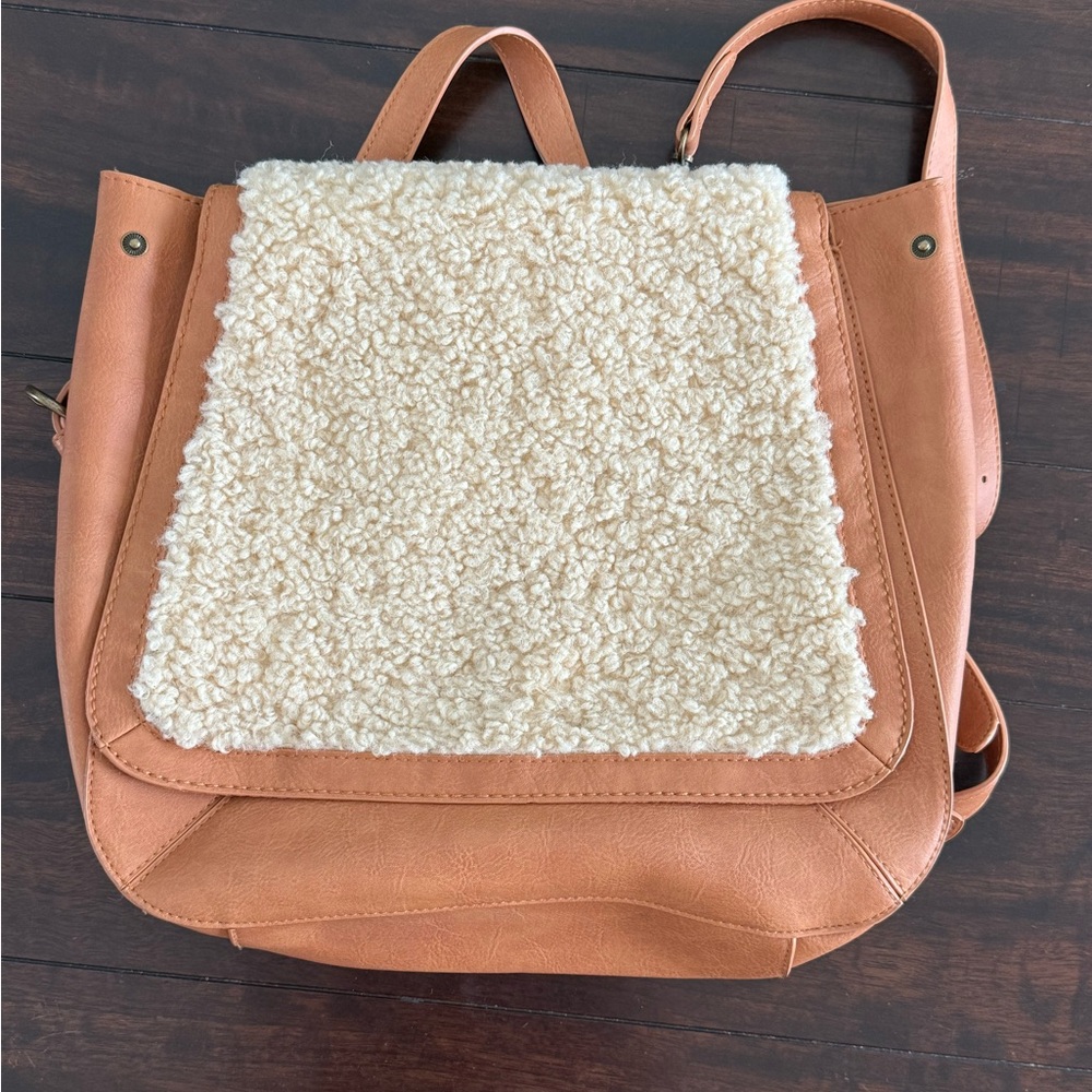 Shearling Accent Tan Backpack